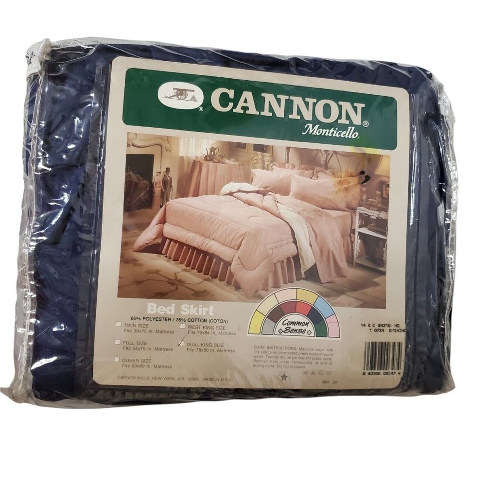 Cannon Dual King Bed Skirt Navy Blue  Cotton  78” X 80" NIP Monticello